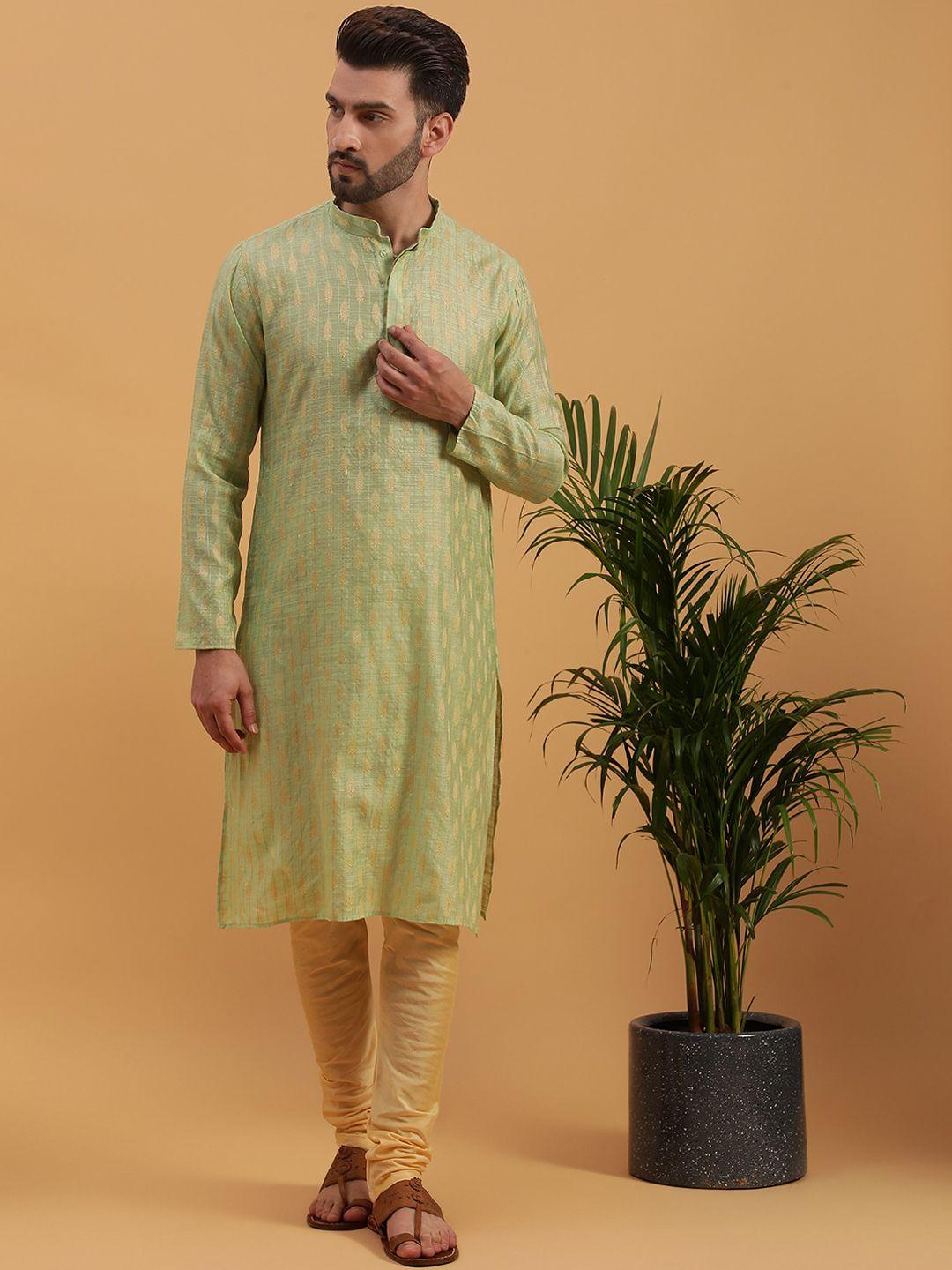 namaskar ethnic motifs woven design mandarin collar straight regular kurta