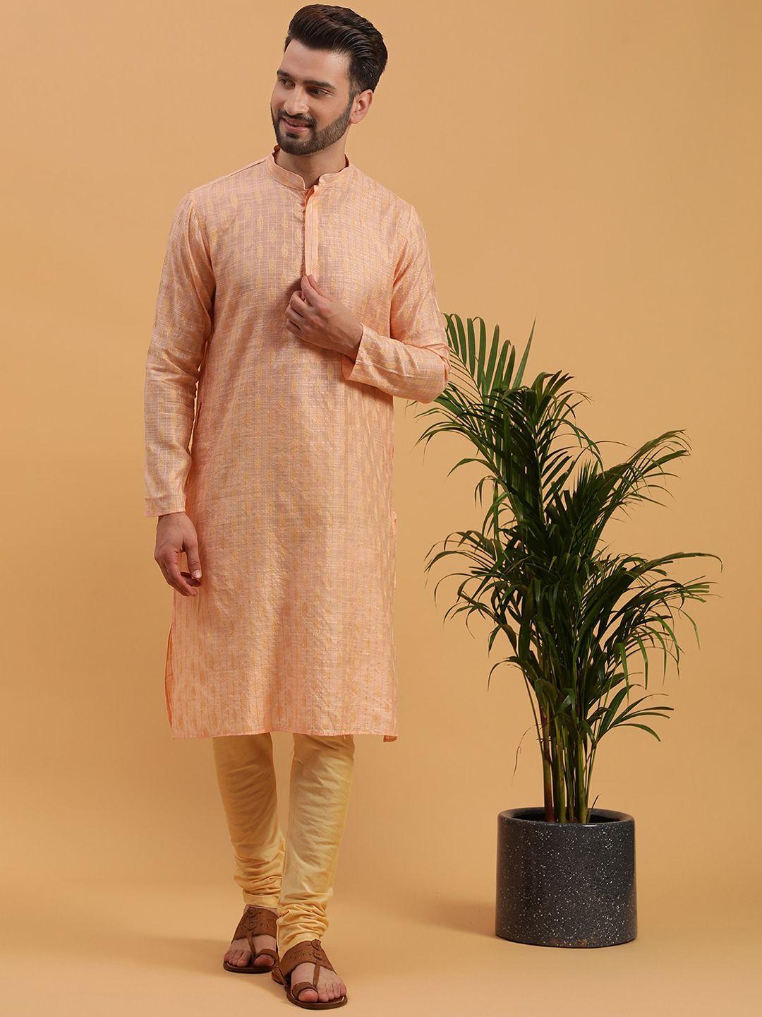 namaskar ethnic motifs woven design mandarin collar jacquard straight kurta