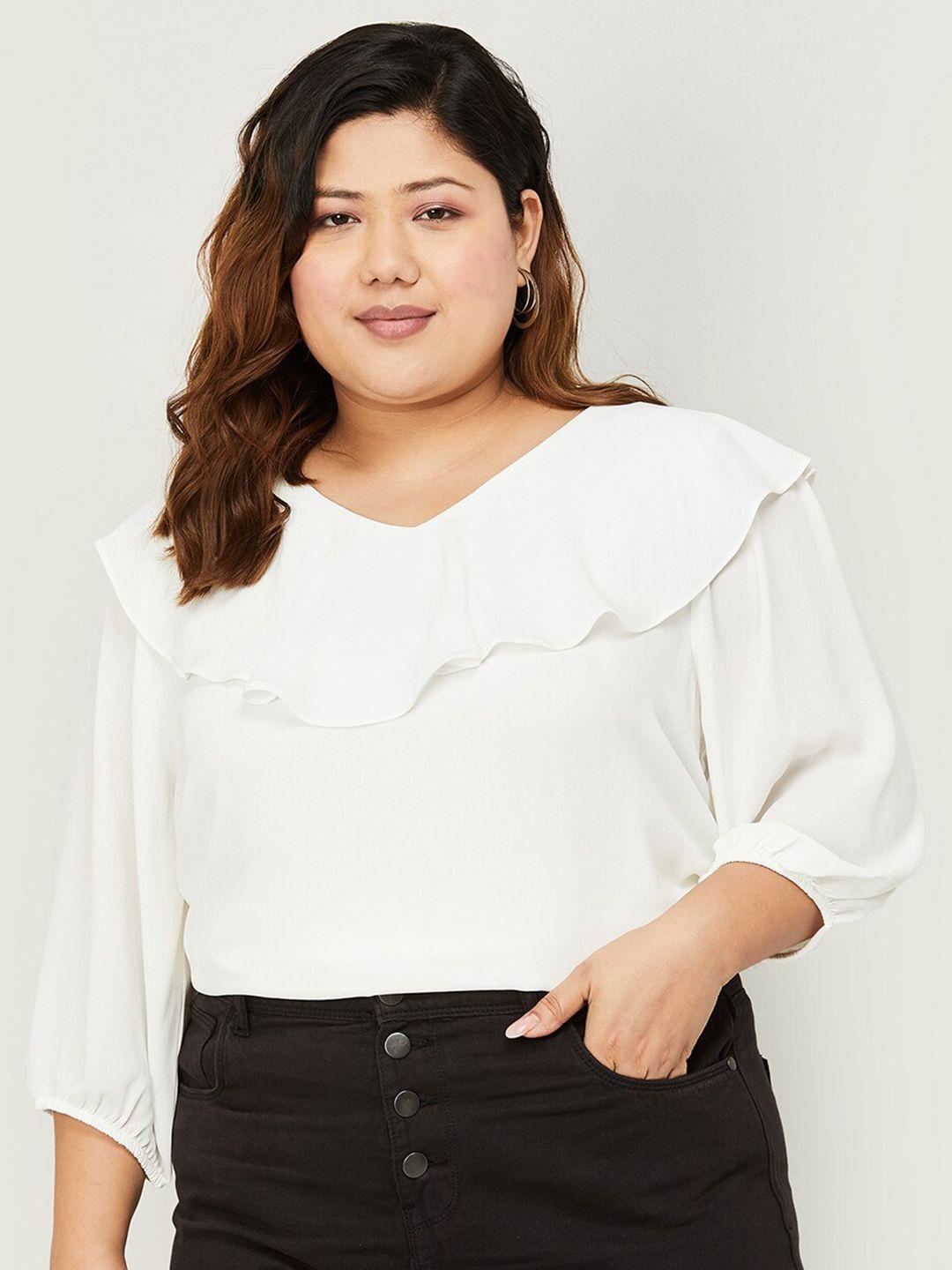 nexus plus size v-neck puff sleeves ruffled regular top