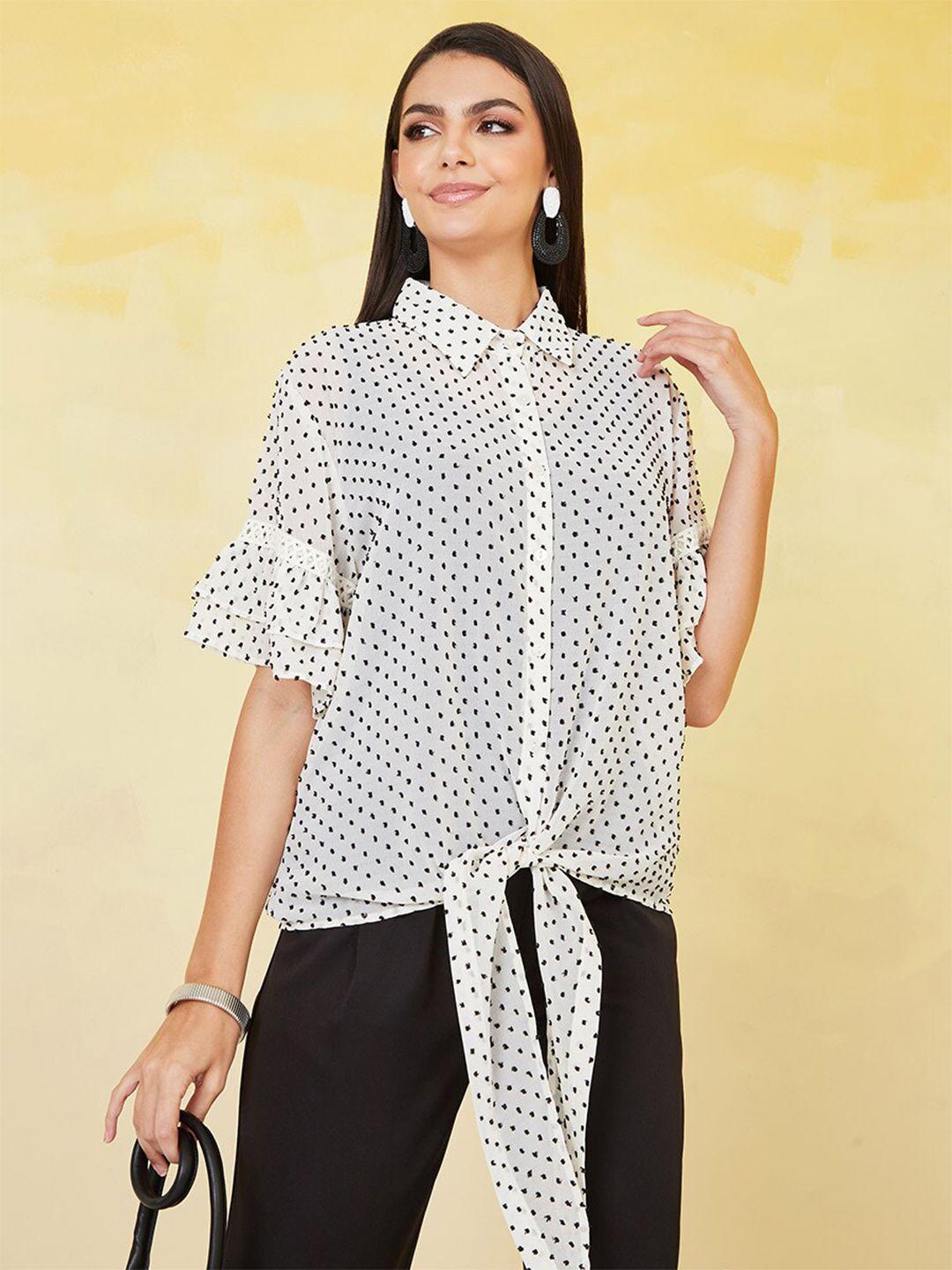 styli white geometric print shirt style top