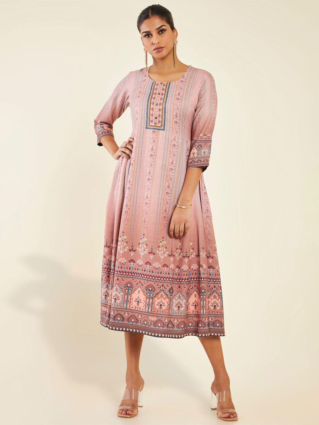 soch ethnic motifs printed a-line midi dress