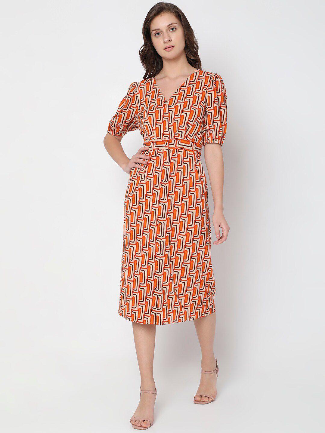 vero moda v-neck geometric printed a-line dress