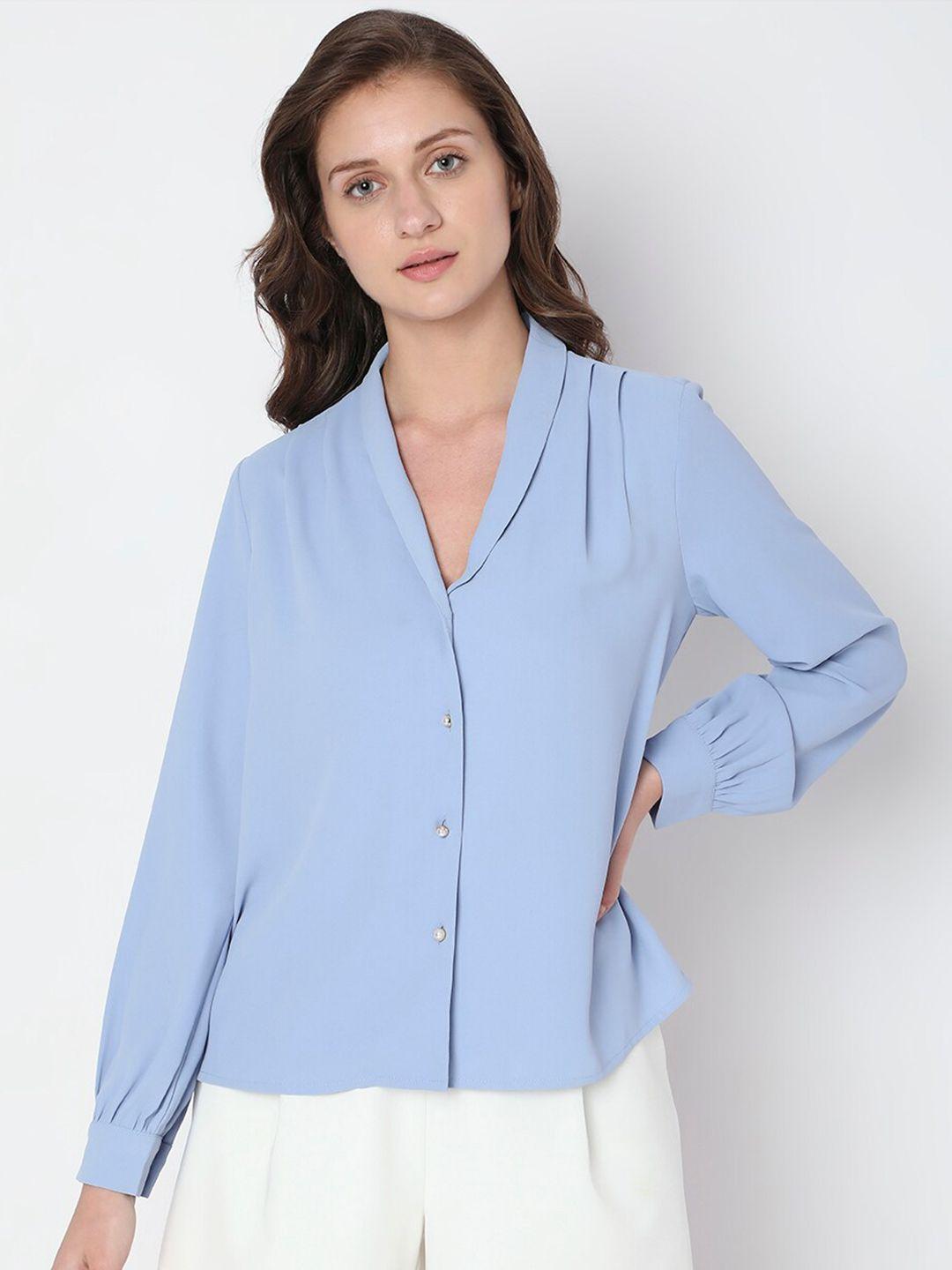 vero moda v-neck cuffed sleeves shirt style top