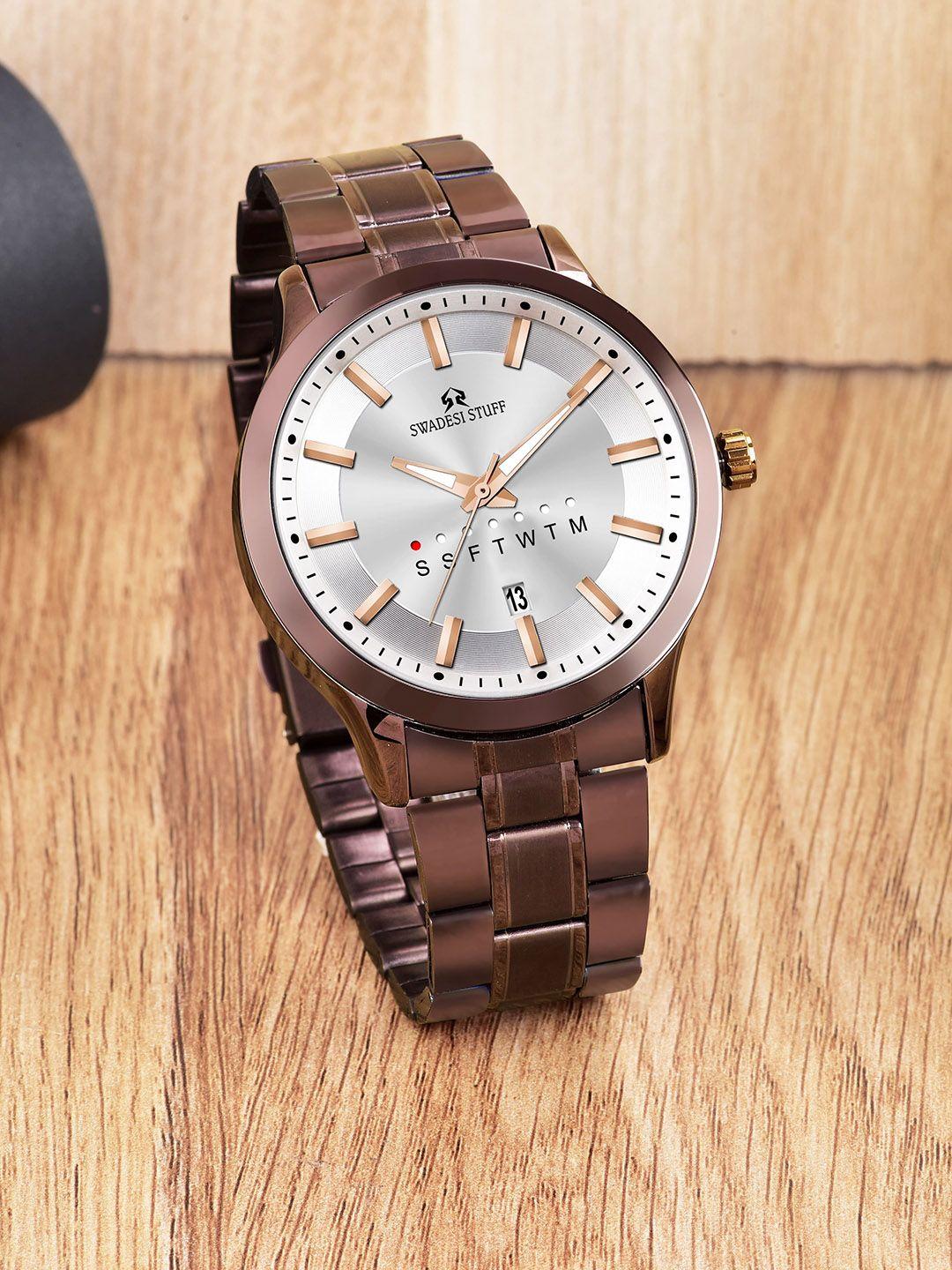 swadesi stuff men stainless steel straps analogue watch sf0517 brown