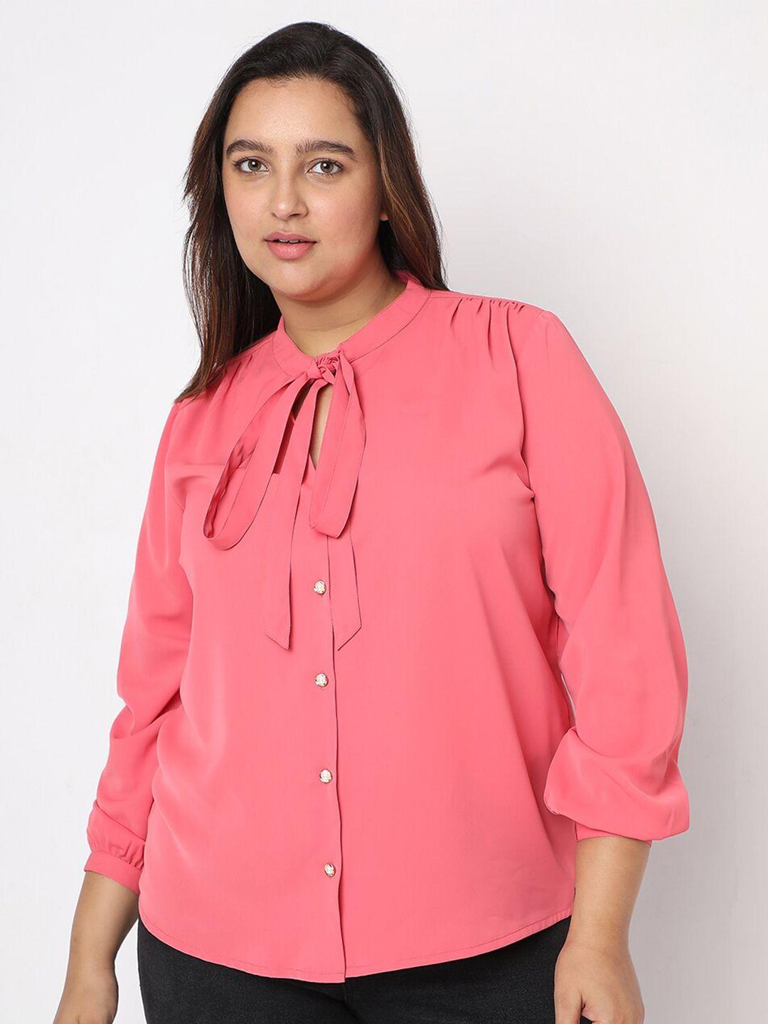 vero moda curve plus size tie-up neck casual shirt