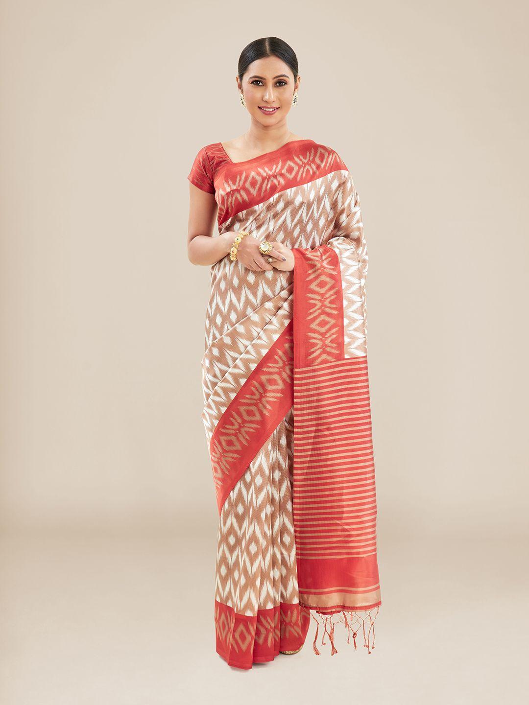 kalyan silks geometric printed ikat saree