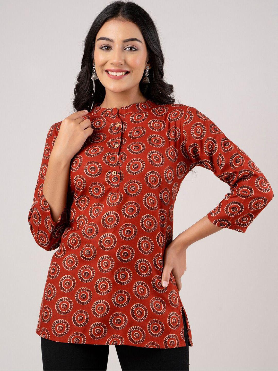 feranoid mandarin collar ethnic motifs printed kurti