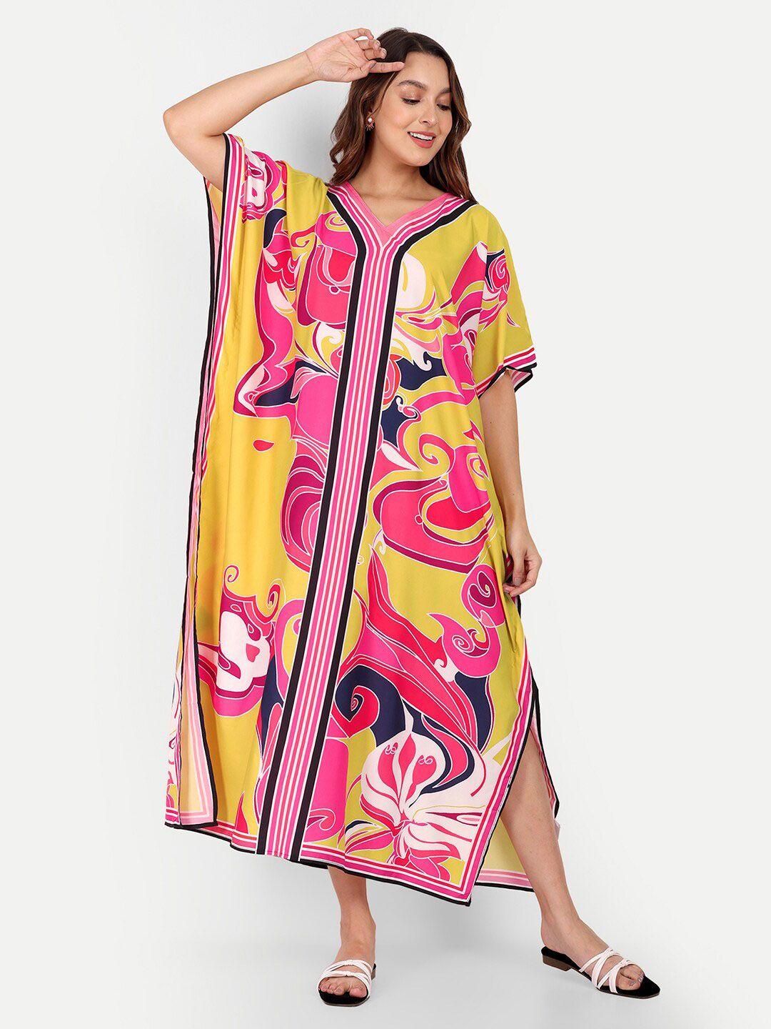 iki chic floral print kaftan maxi dress