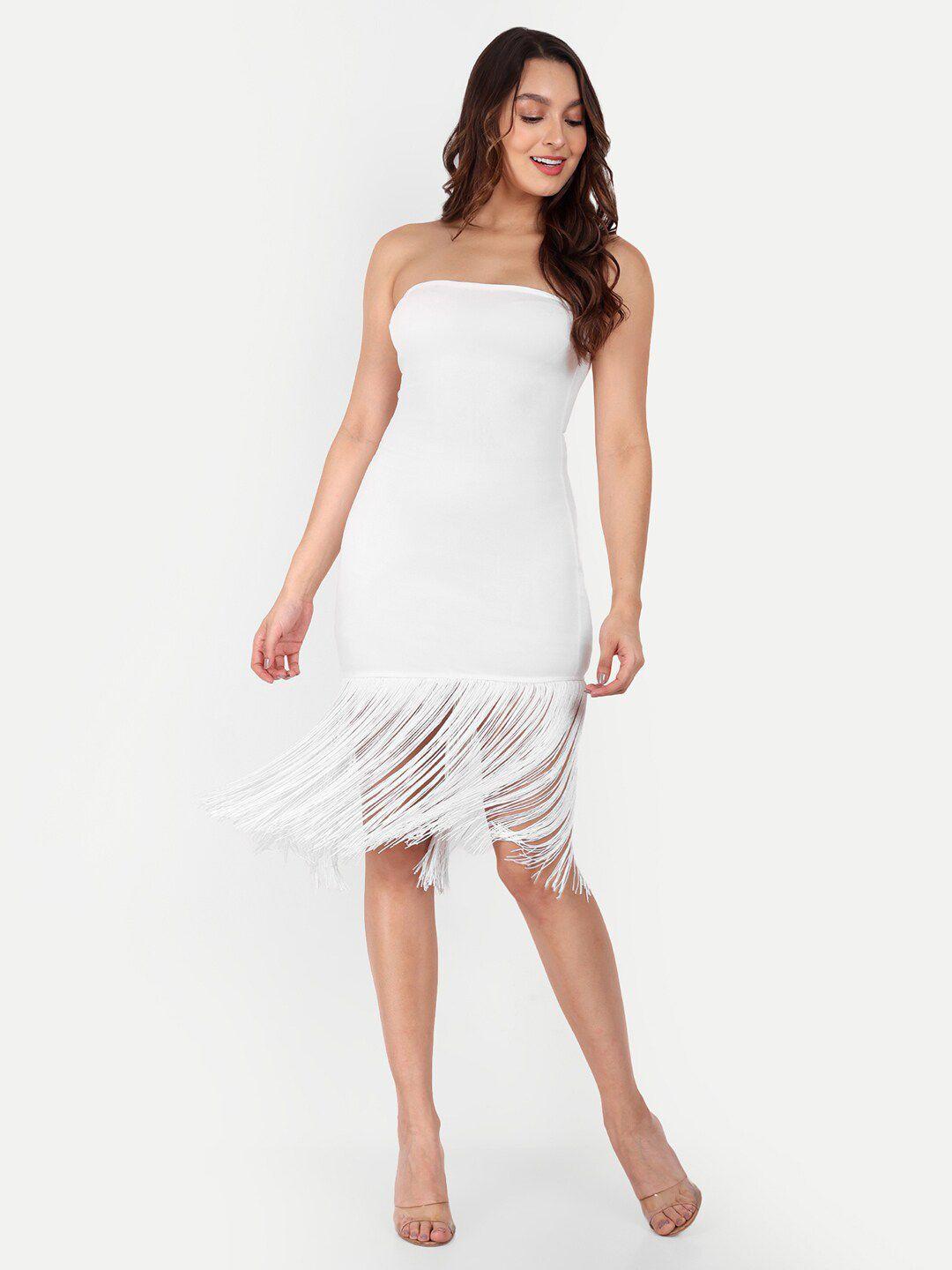 iki chic strapless fringed bodycon dress