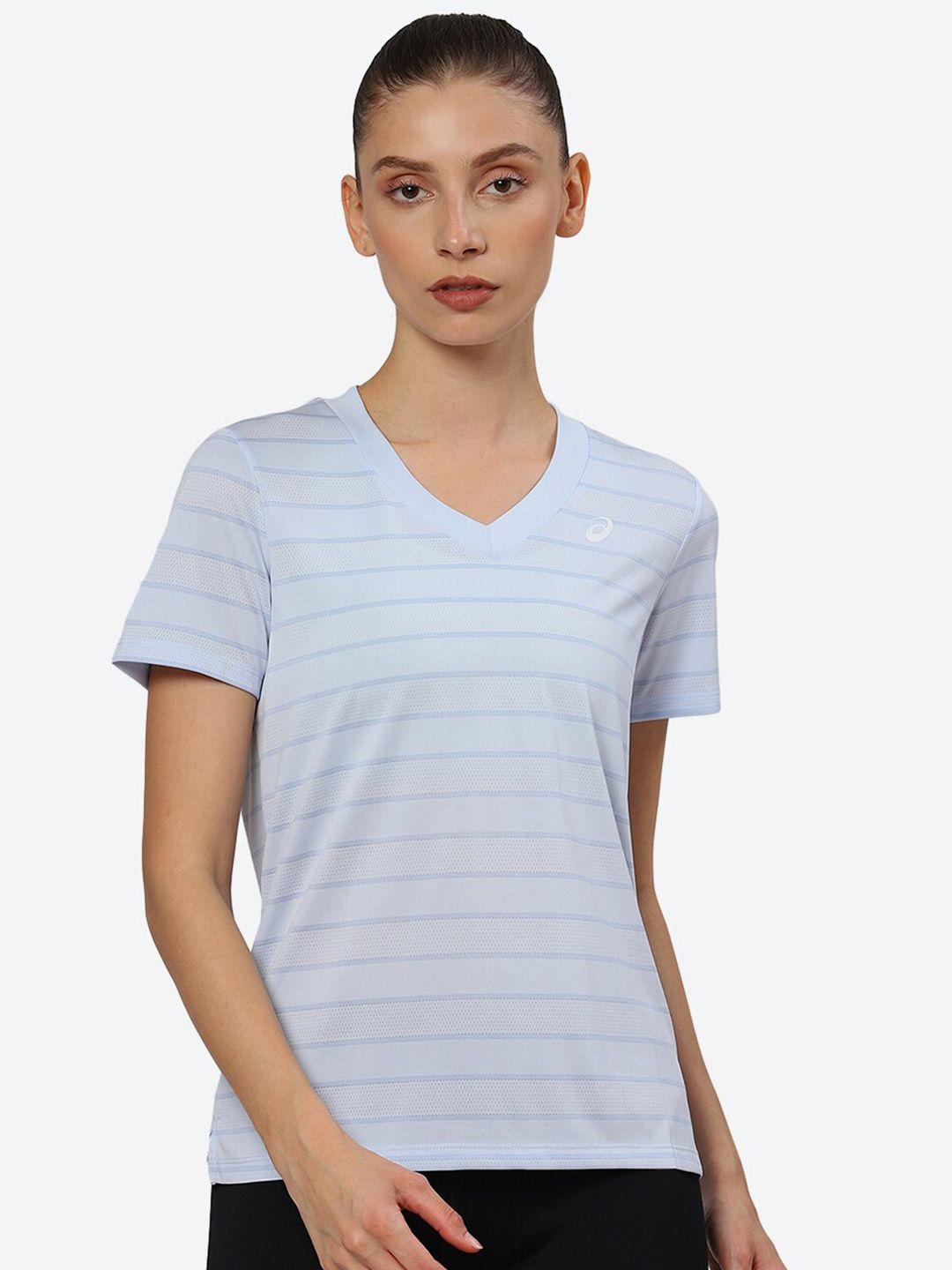 asics women striped v-neck t-shirt