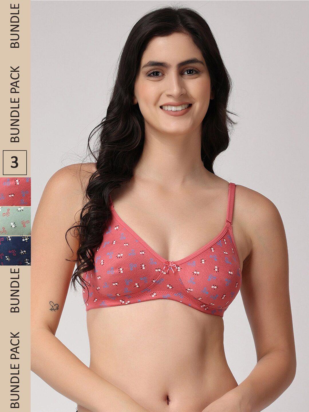 floret pack of 3 floral medium coverage bra