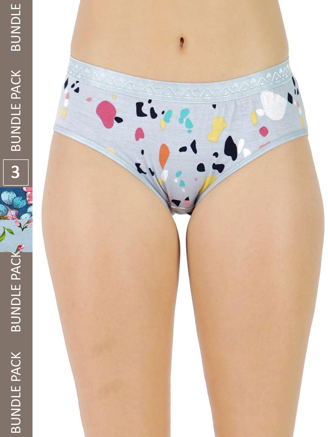 ladyland women pack of 3 floral printed cotton basic briefs