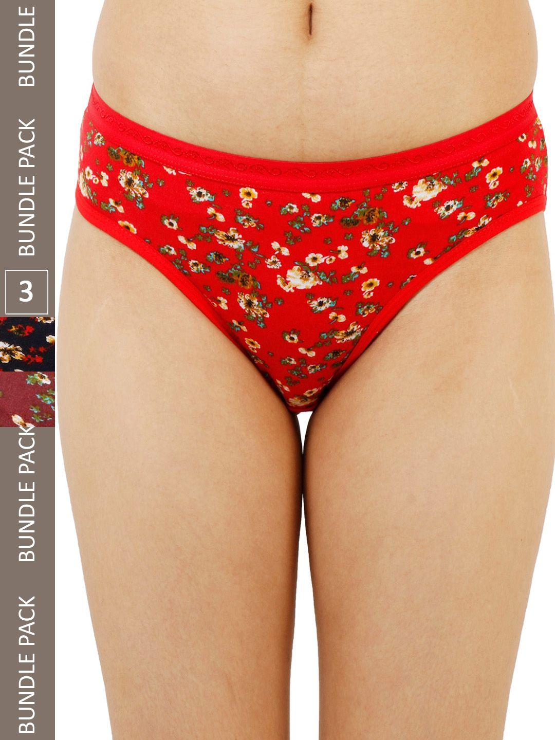 ladyland women pack of 3 floral printed cotton hipster briefs