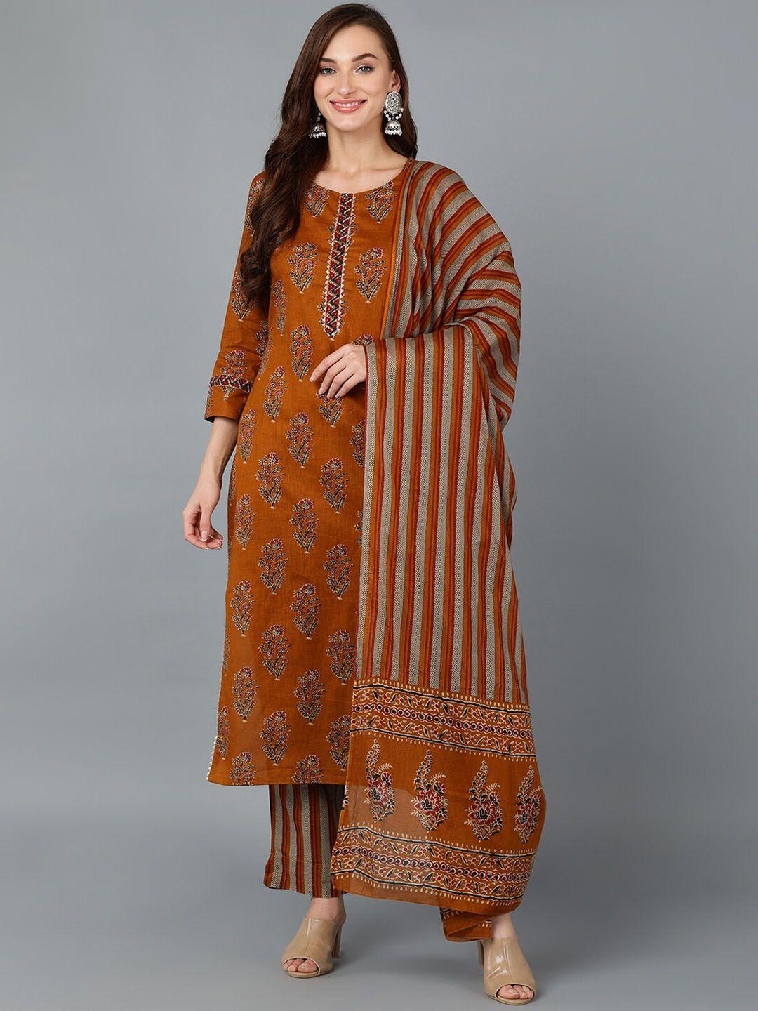 ahika round neck floral printed kurta with trousers & dupatta