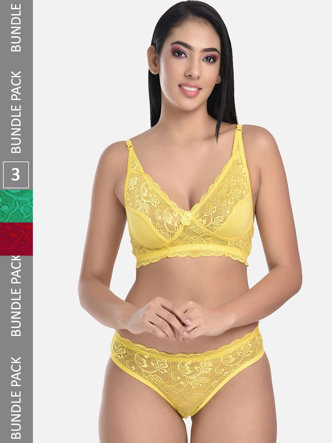 styfun pack of 3 self design laced lingerie set vm_ei-ten_yellowgreenmaroon_b