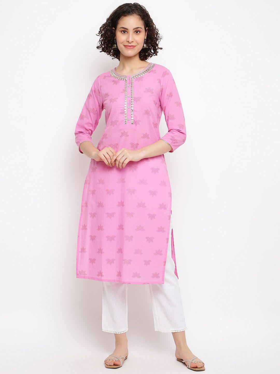 imara floral embroidered mirror work cotton kurta