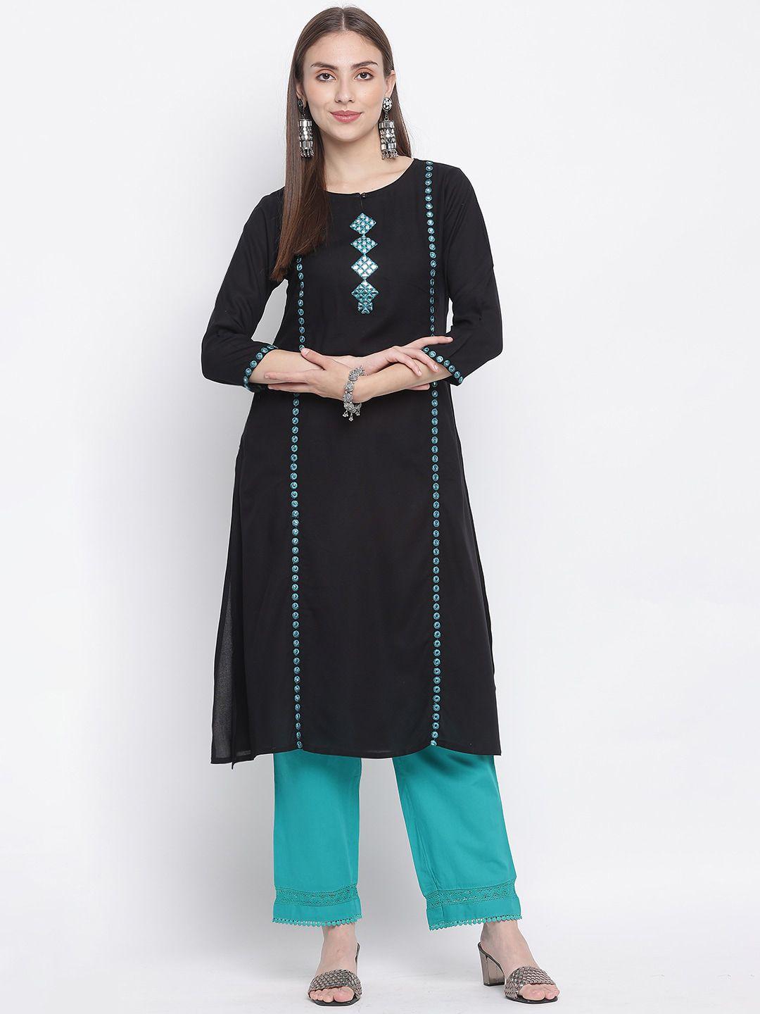 imara embellished mirror work straight kurta