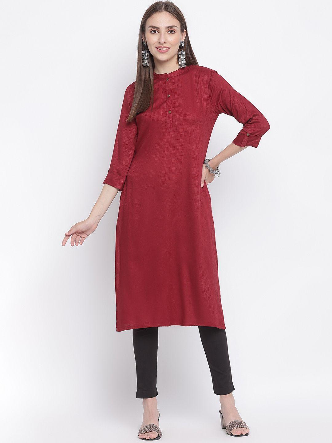 imara woven design mandarin collar roll up sleeves kurta