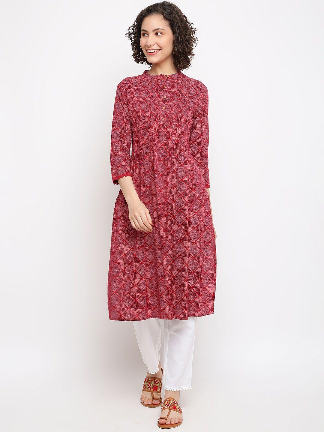 imara geometric printed mandarin collar pleated kurta