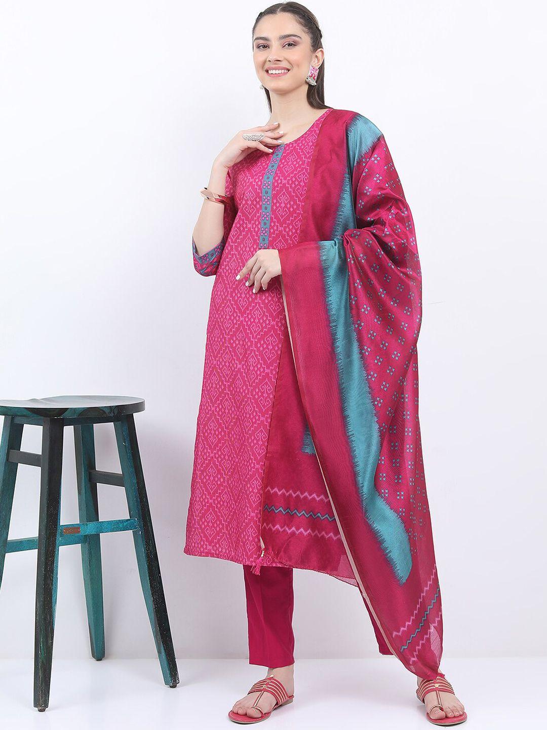 ketch ethnic motif printed kurta with trousers & dupatta