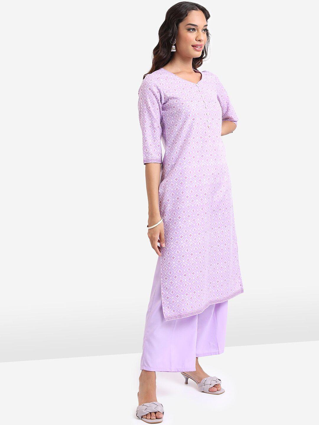 ketch ethnic motifs printed v-neck kurta with palazzos & dupatta