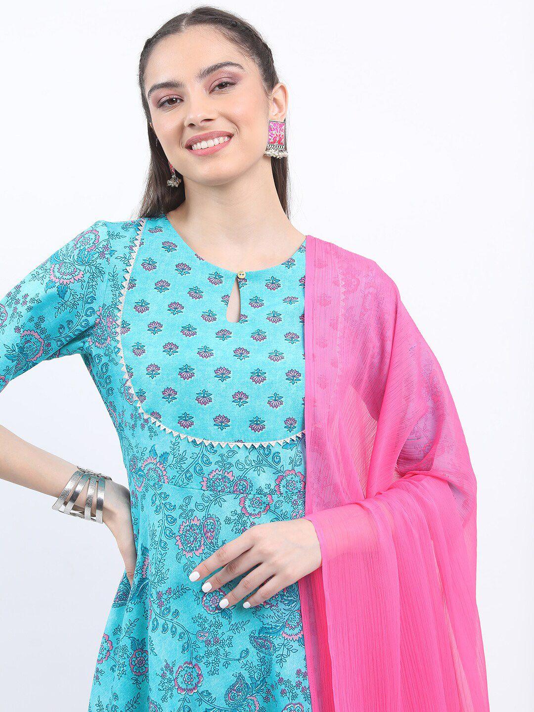 ketch floral printed gotta patti kurta with palazzos & dupatta