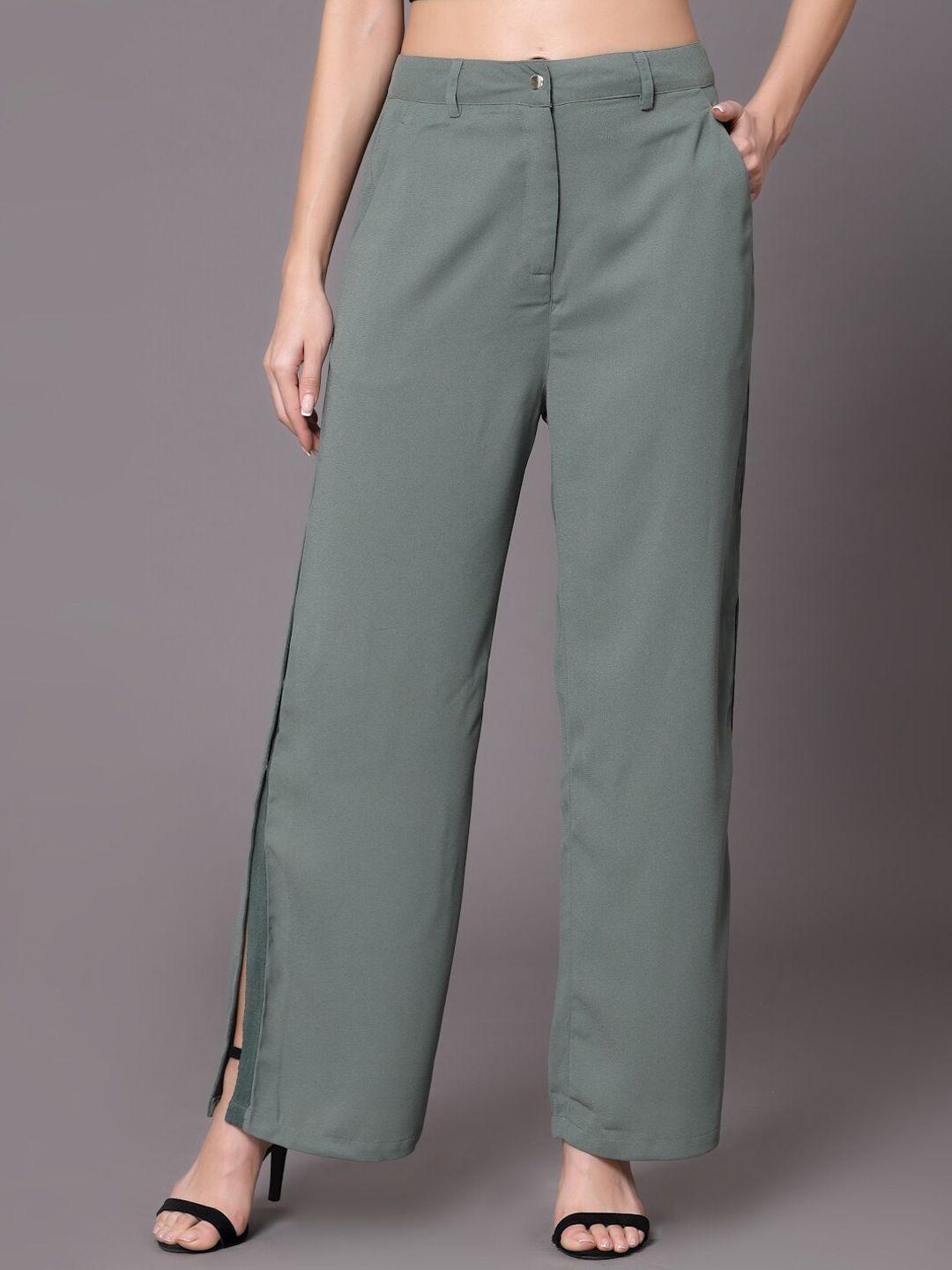 kassually women side slit flared fit high-rise trousers