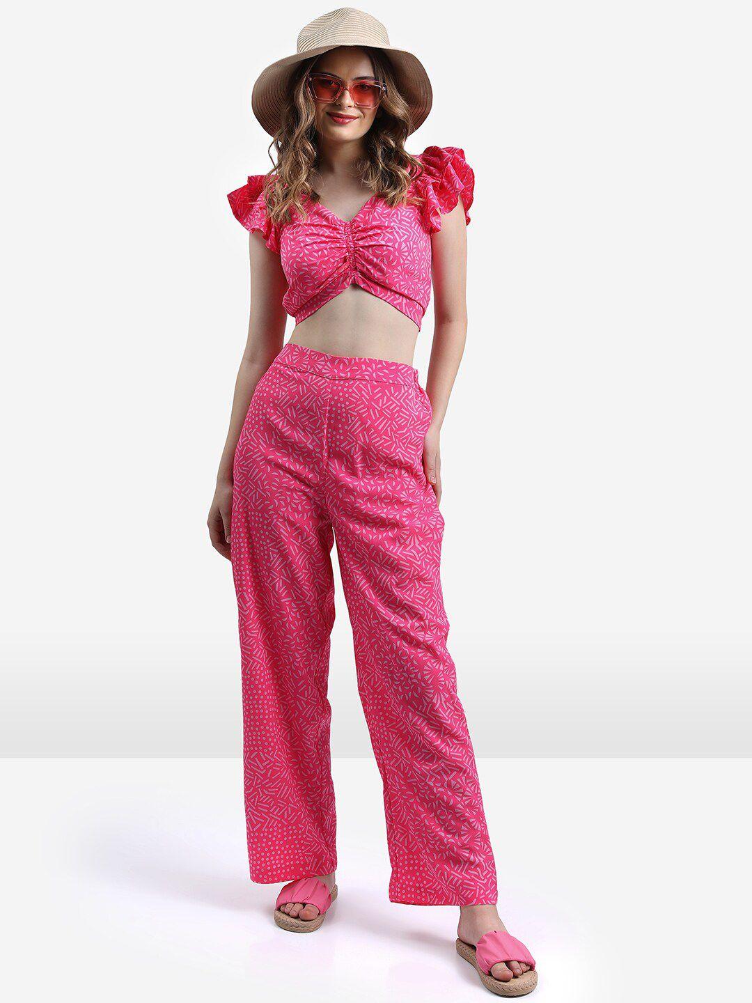 ketch geometric printed crop-top & trousers