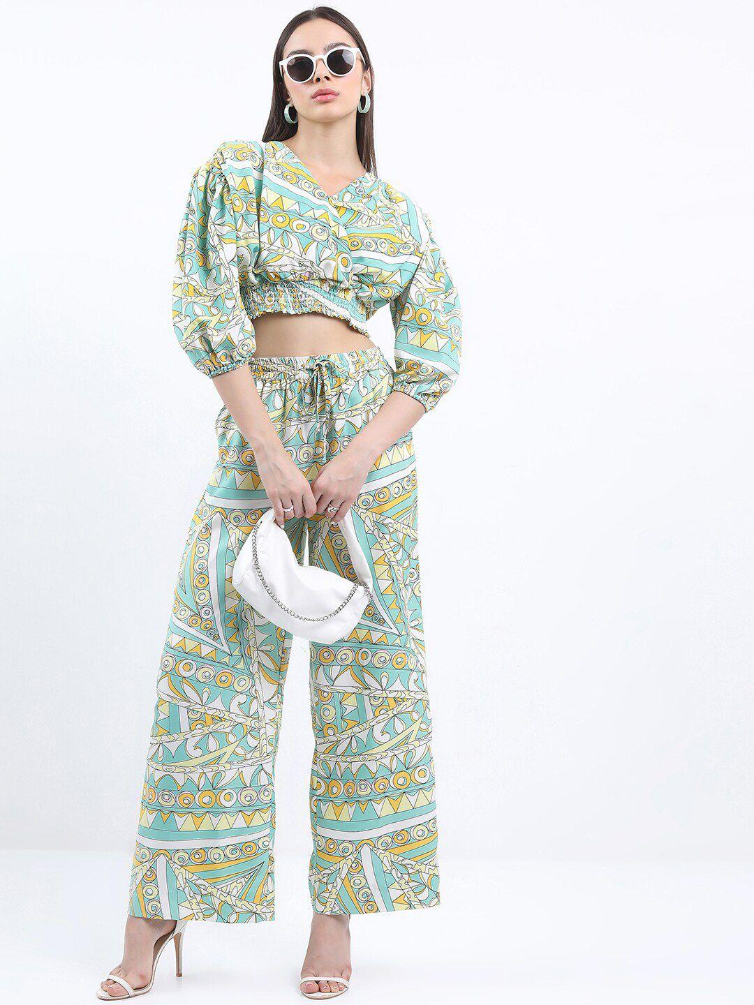 ketch abstract printed crop top & trousers