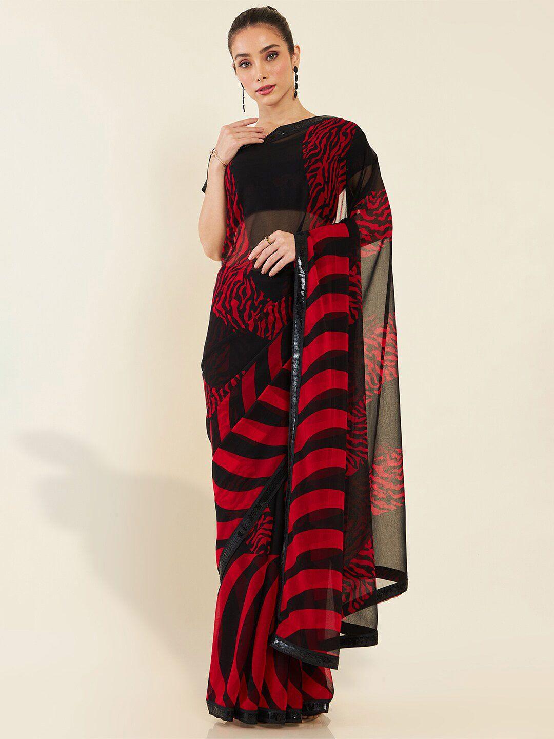 soch red & black sequinned saree