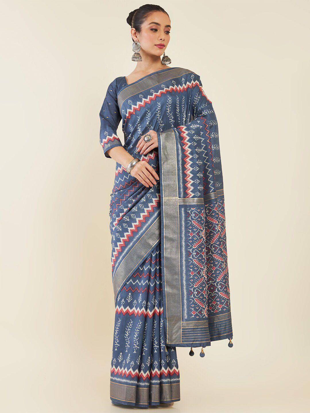 soch ethnic printed zari saree