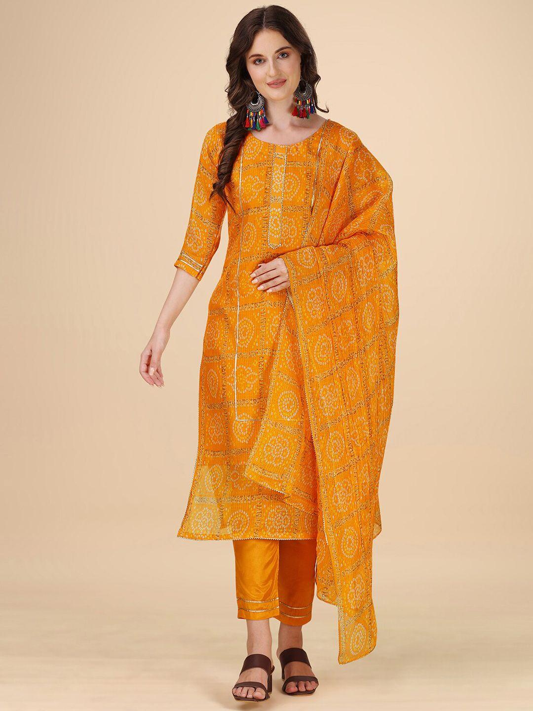 heemara bandhani printed gotta patti kurta with trousers & dupatta