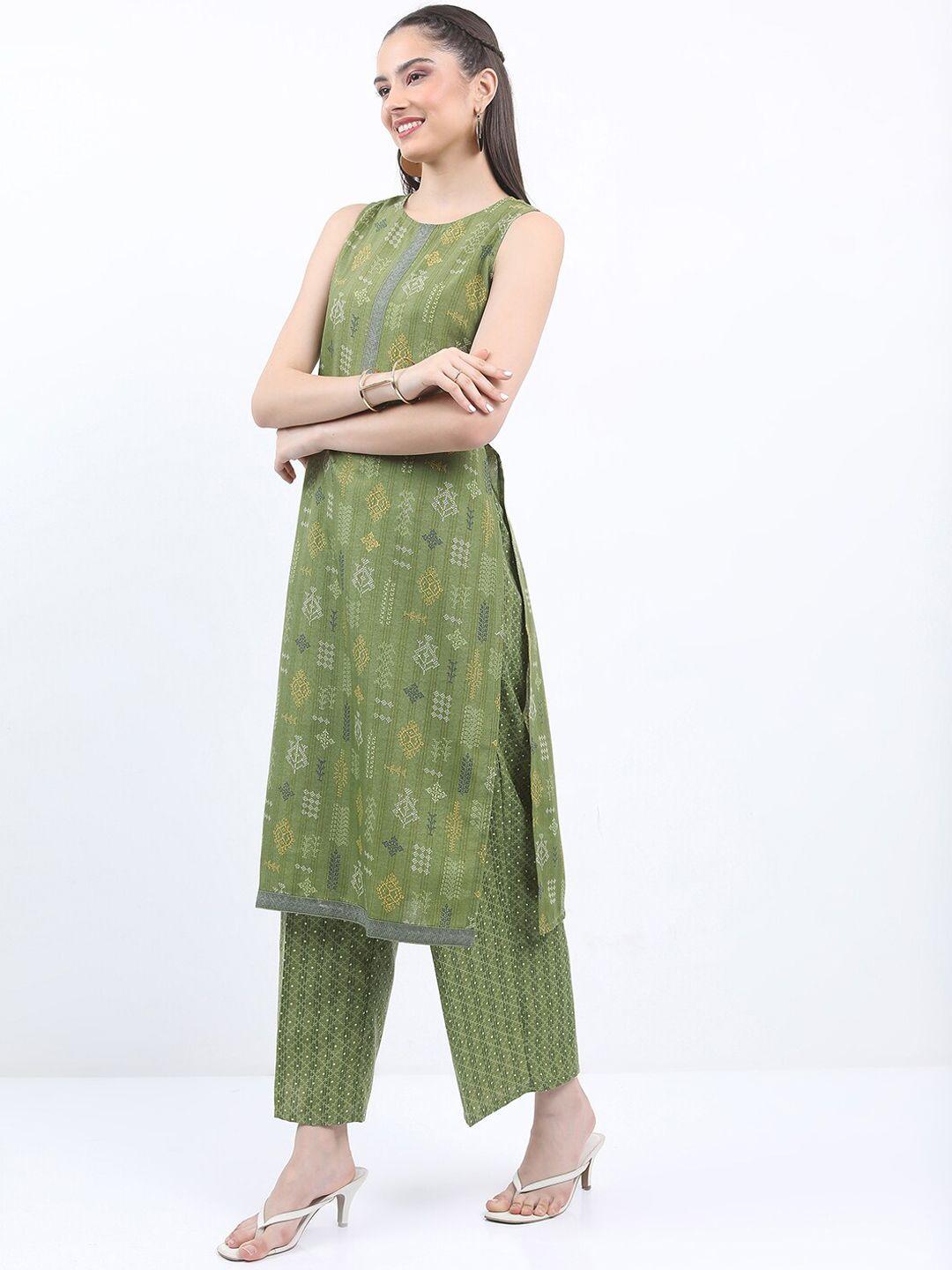 vishudh ethnic motifs printed sleeveless regular kurta with palazzos