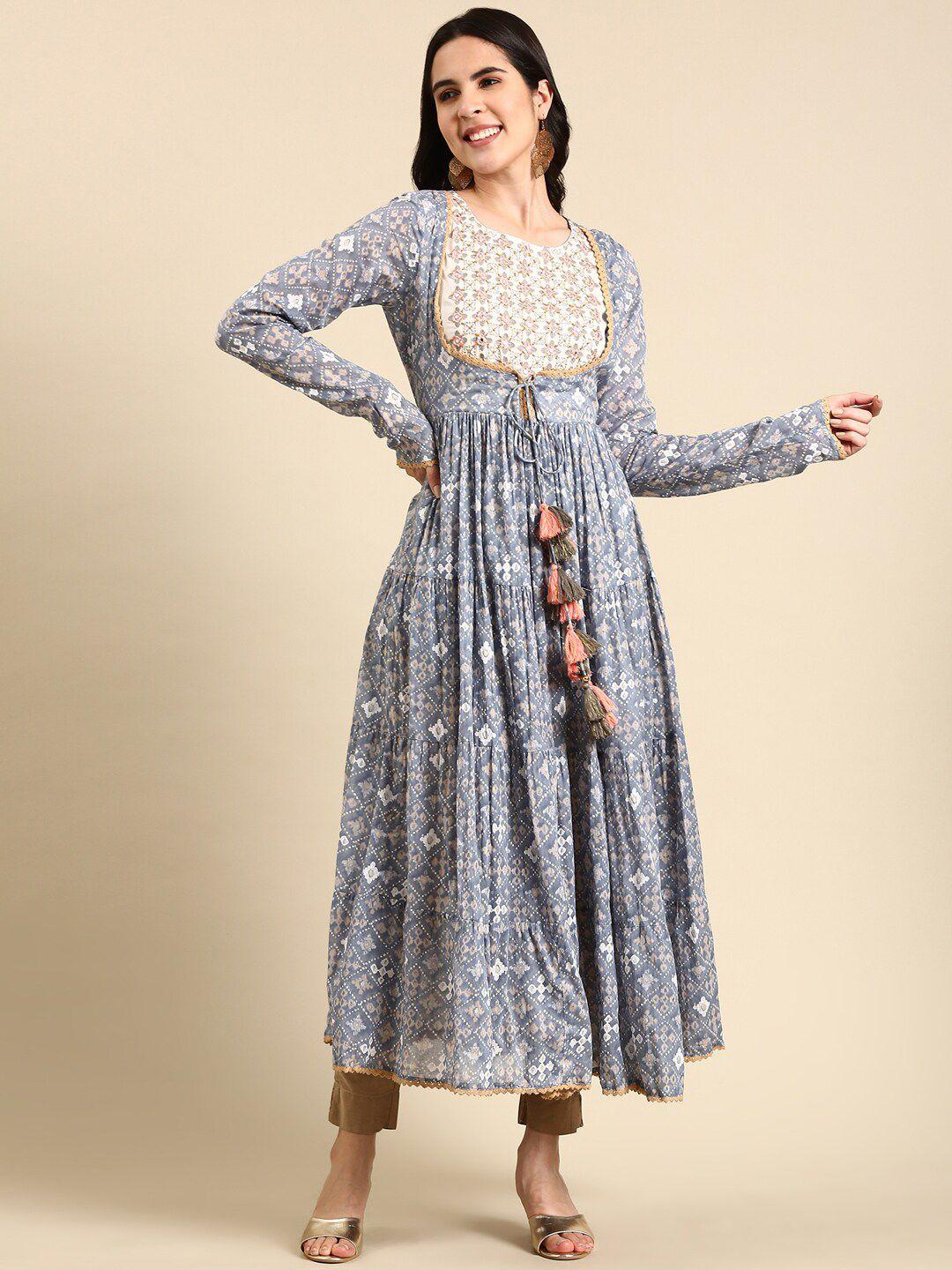 showoff ethnic motif printed beads & stones work anarkali kurta