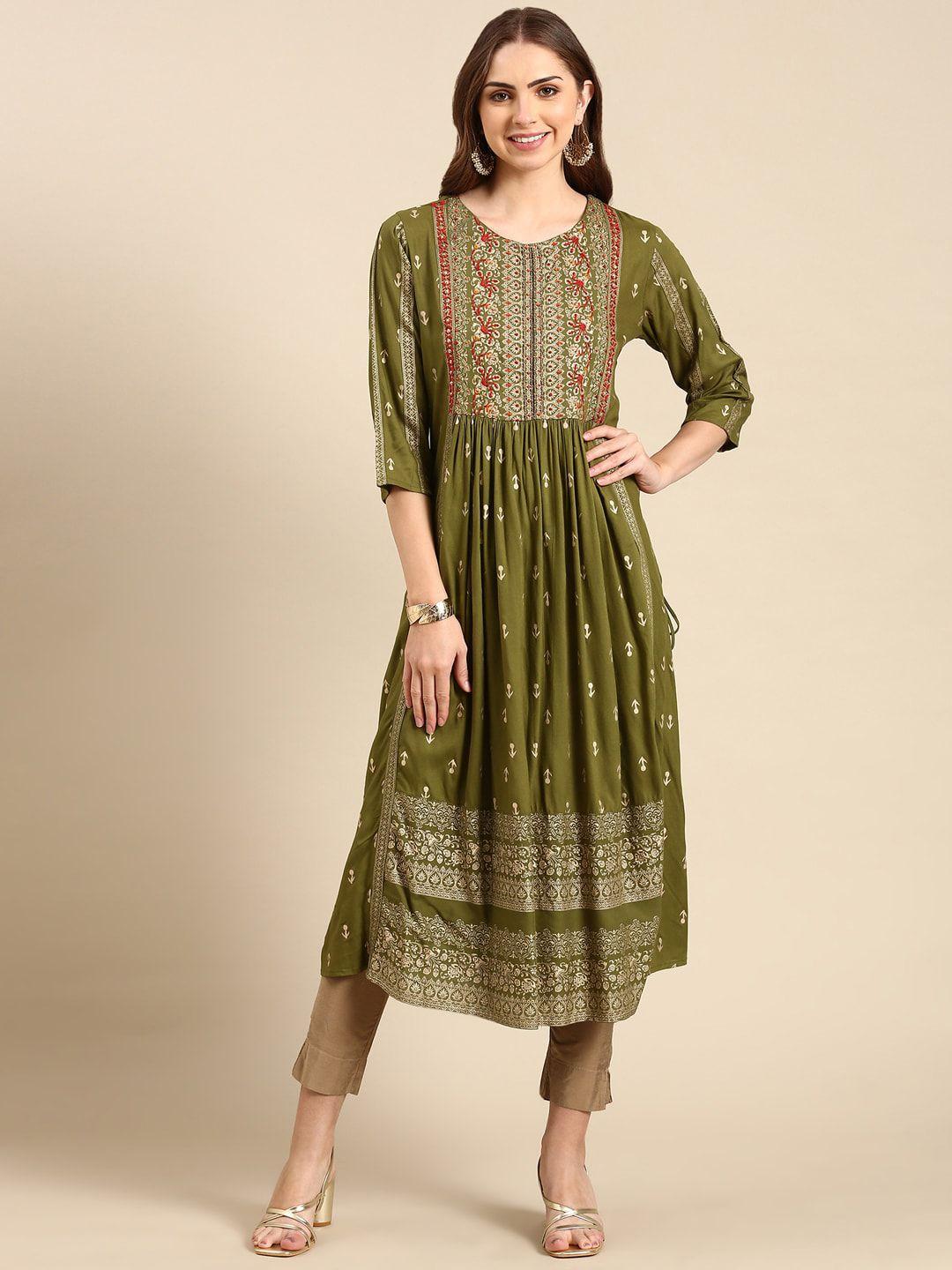 showoff ethnic motifs printed thread work anarkali kurta