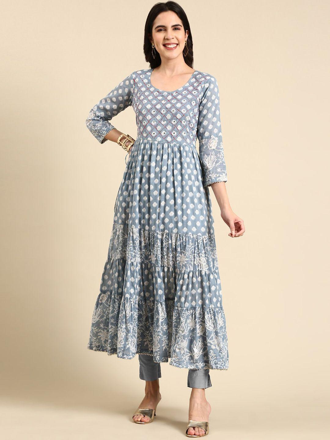 showoff floral printed mirror work anarkali kurta