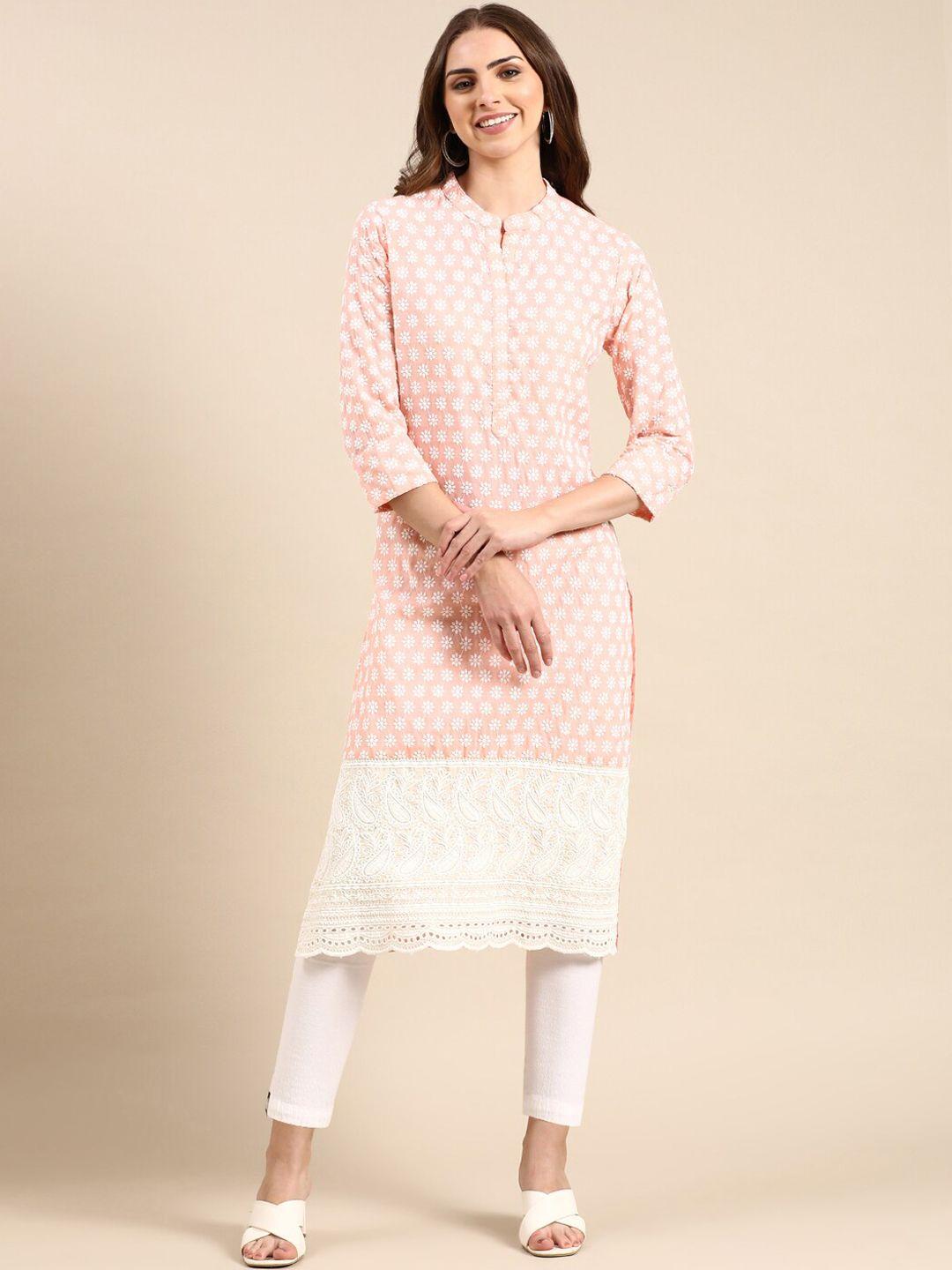 showoff floral embroidered pastels straight kurta