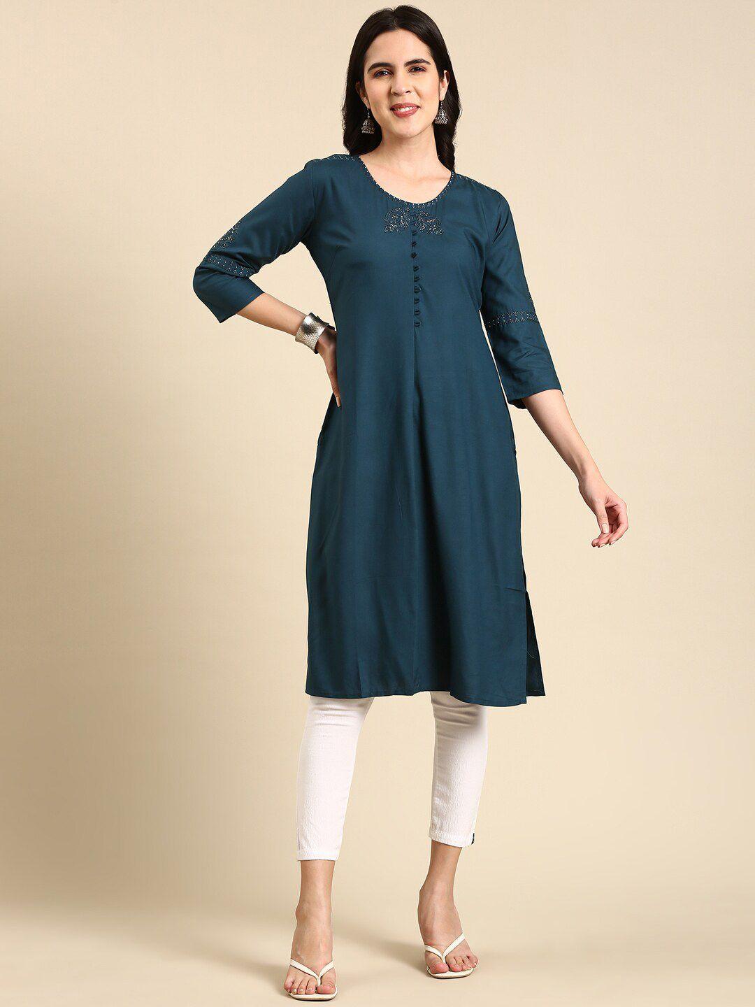 showoff round neck thread work straight  kurta