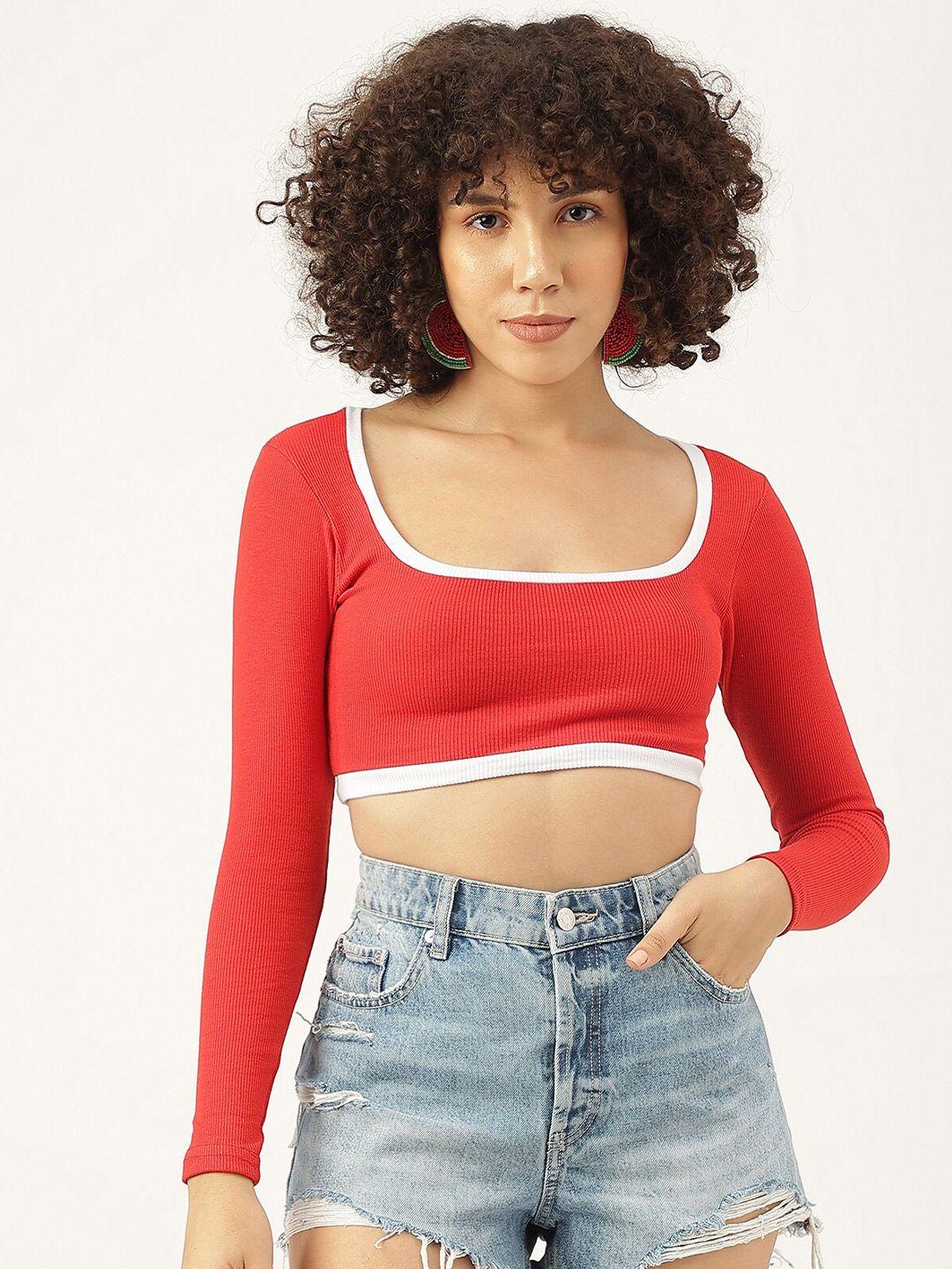 aahwan square neck long sleeves fitted cotton crop top