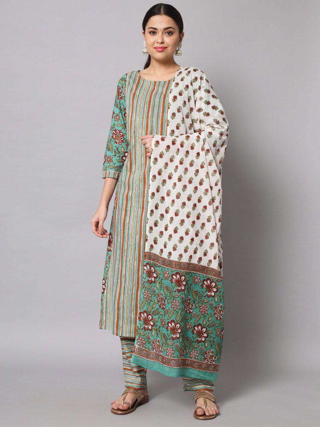 sutidora floral printed pure cotton kurta with trousers & dupatta