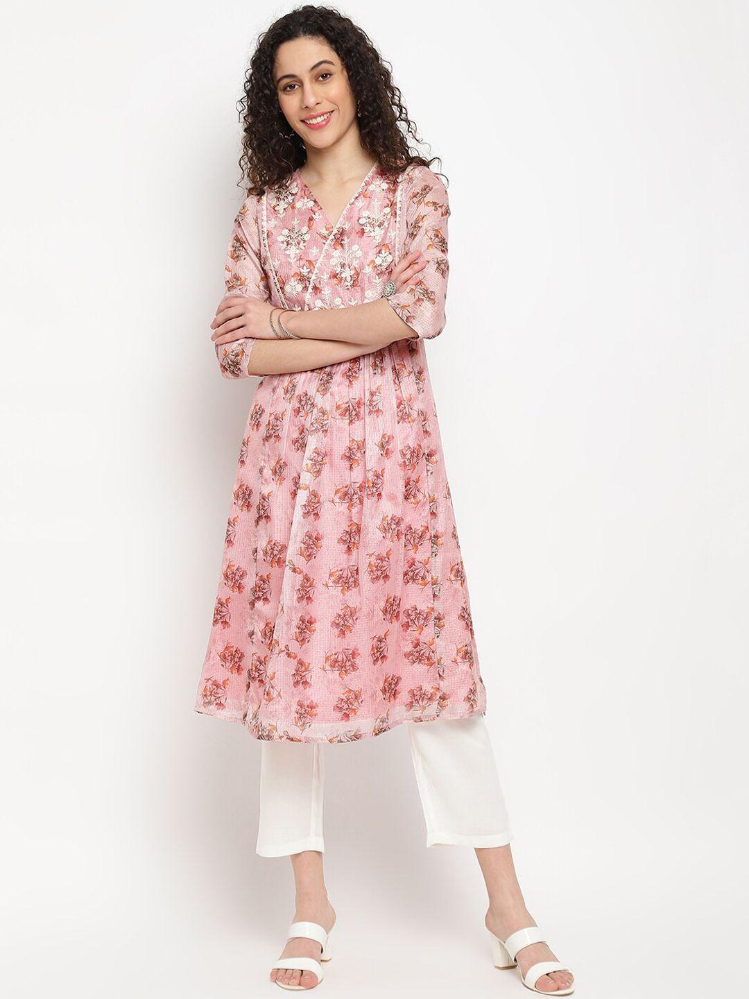 imara floral printed thread work a-line kurta with trousers