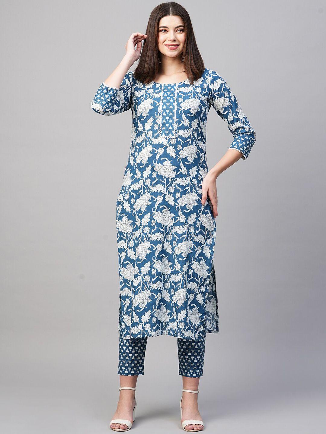 kalini floral printed straight kurta with trousers