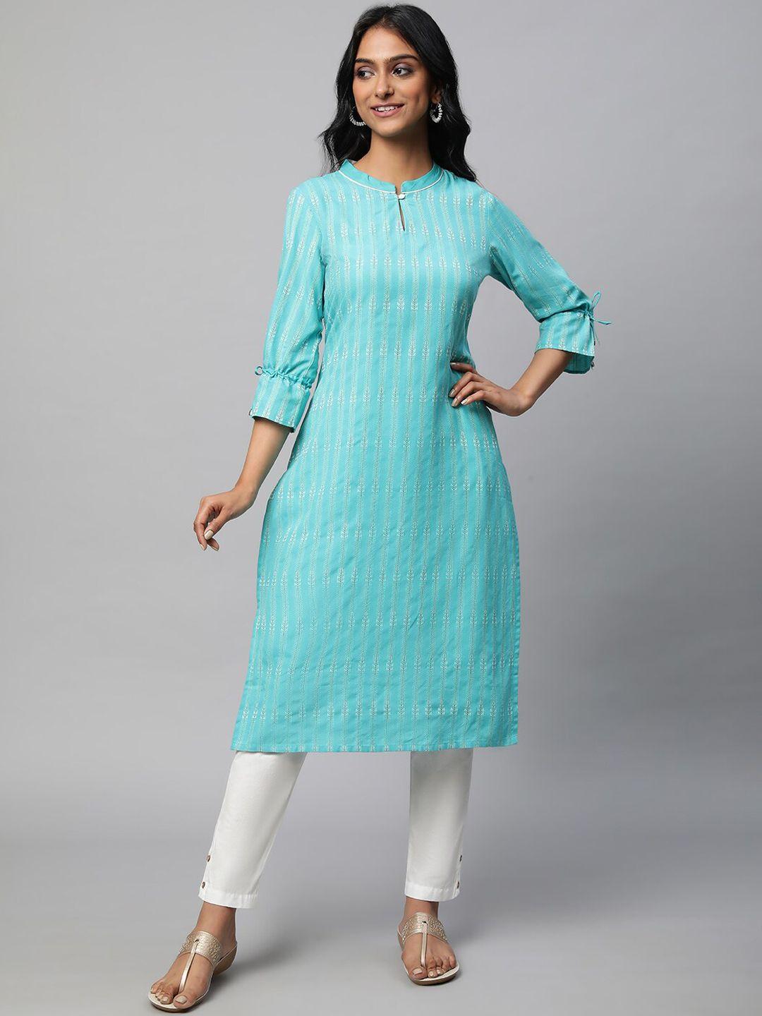 aurelia ethnic motifs printed keyhole neck kurta with trousers