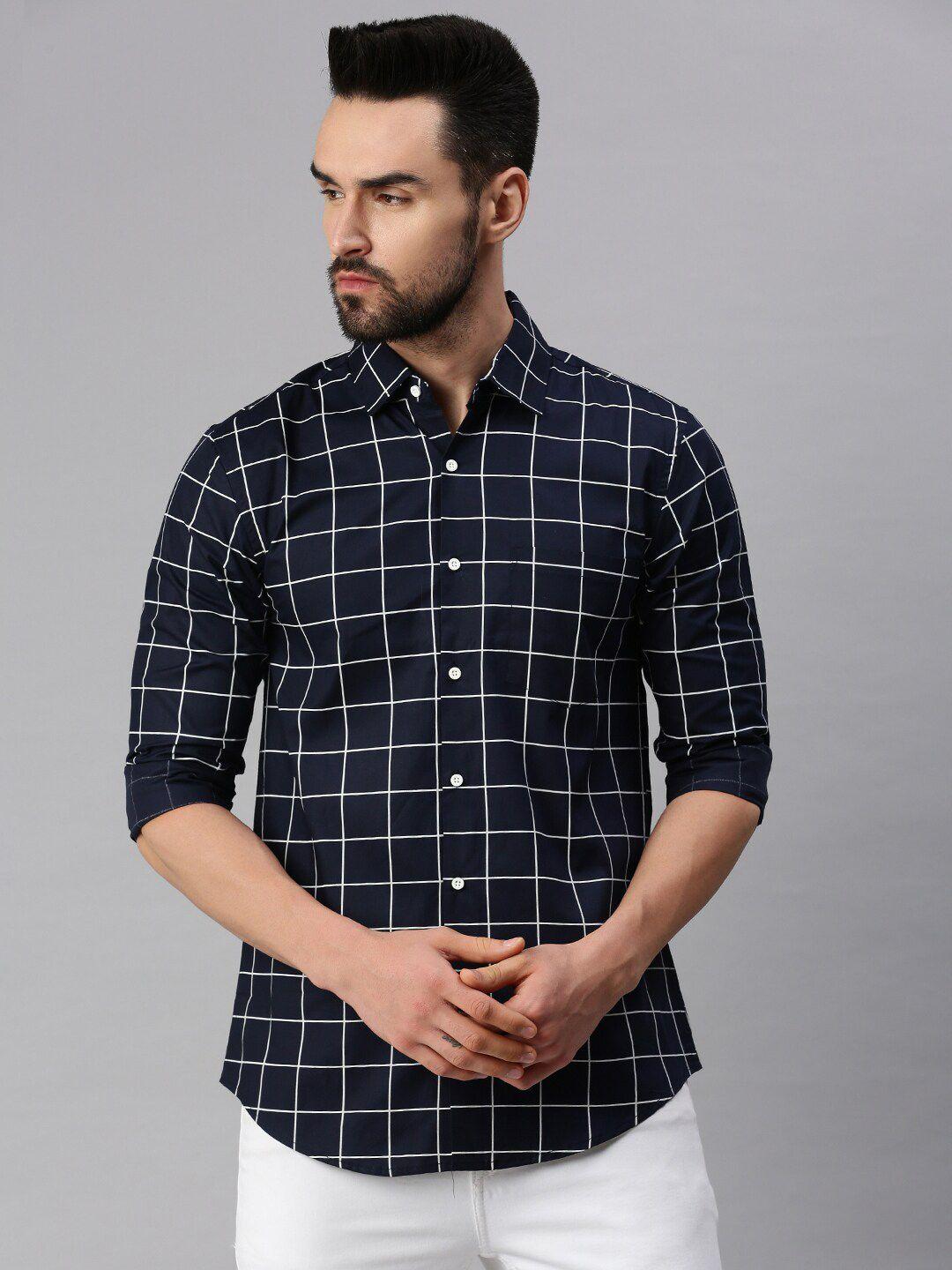 peppyzone standard windowpane checks cotton casual shirt