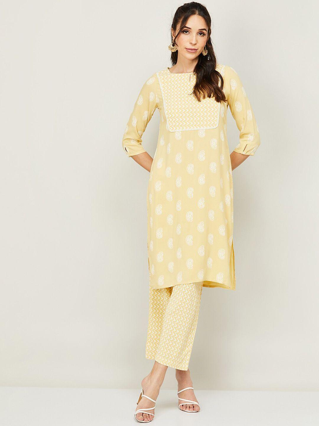 melange by lifestyle  paisley printed keyhole neck kurta with palazzos