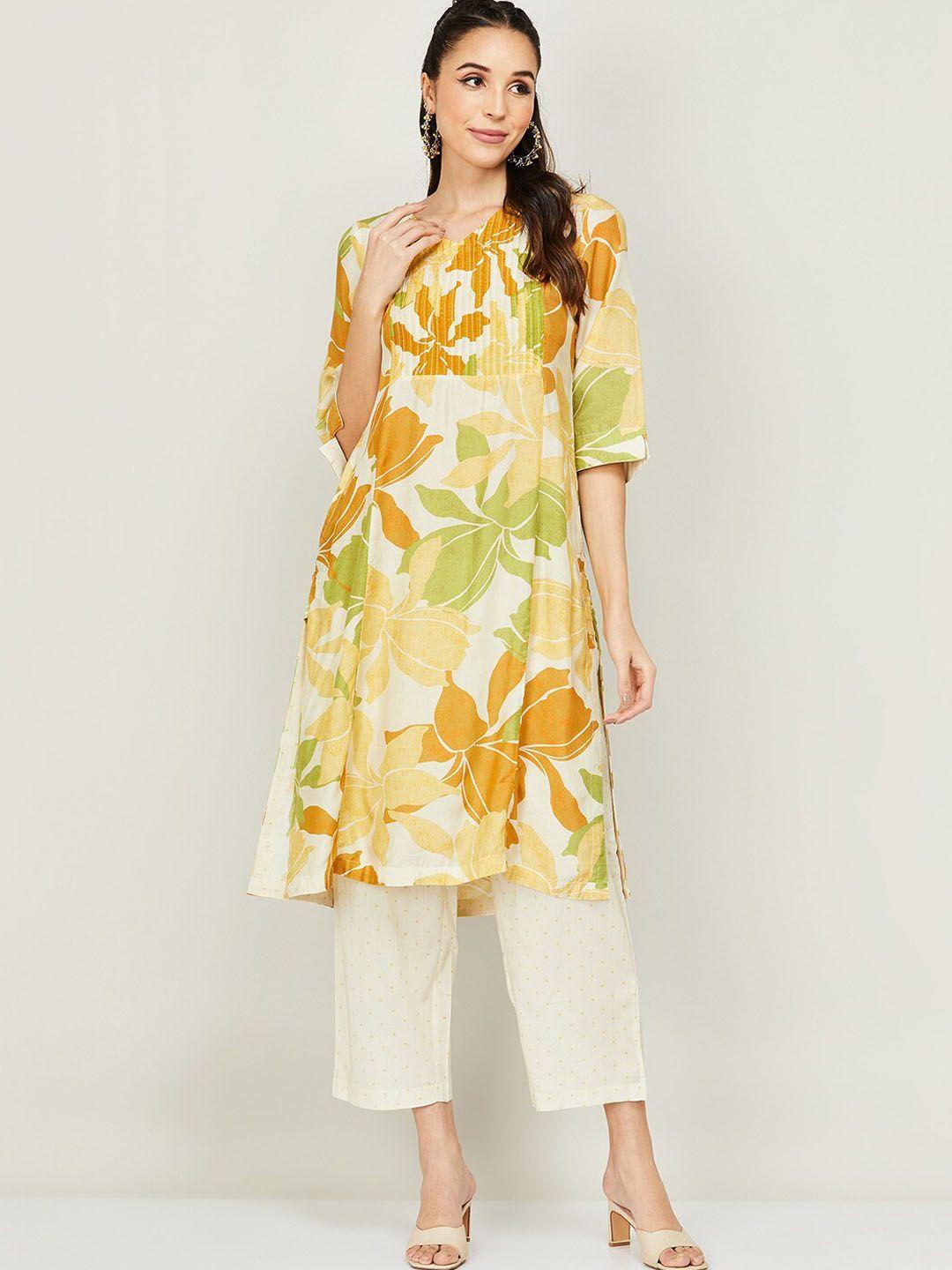 melange by lifestyle floral printed kurta with palazzos