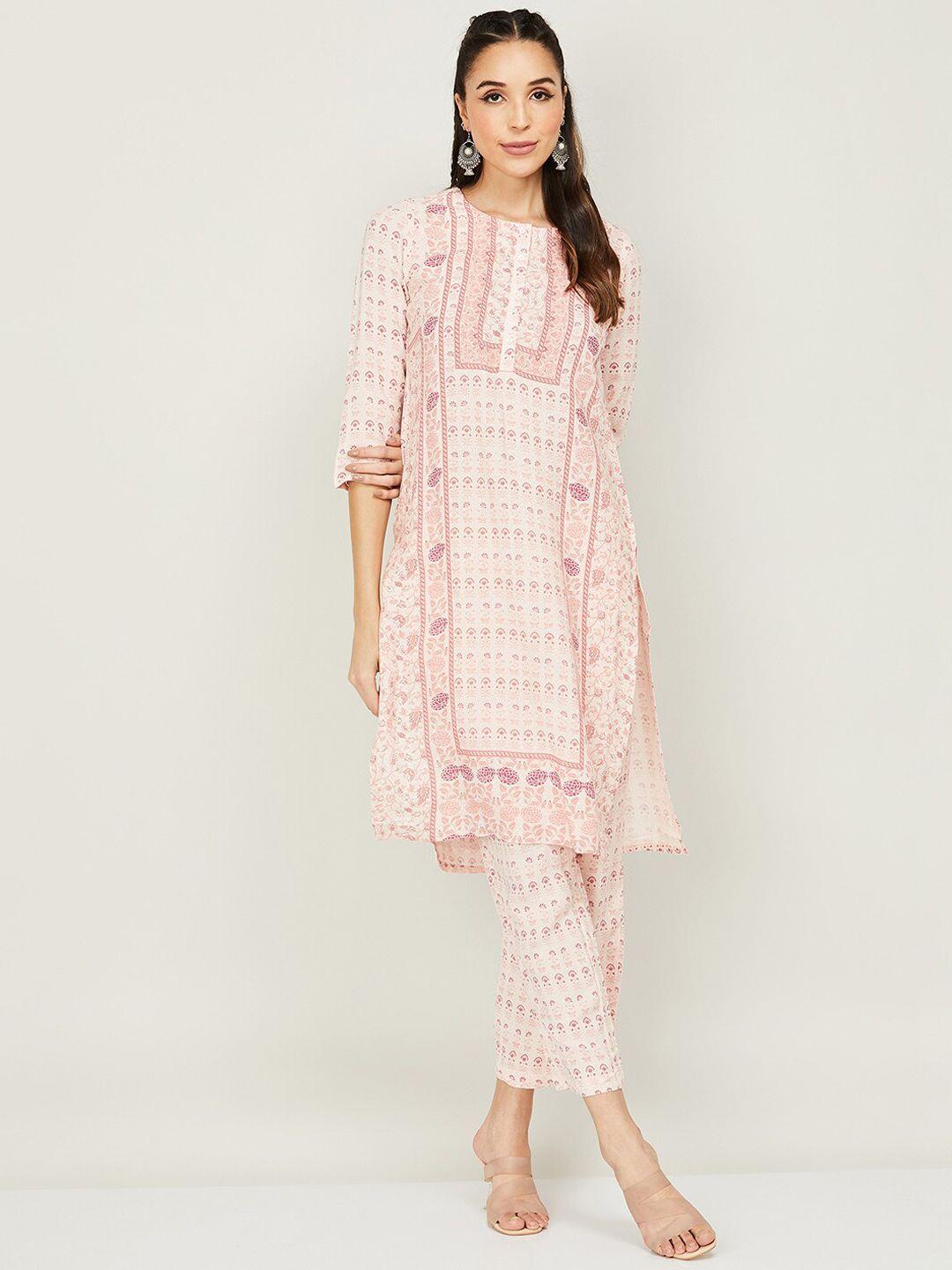 melange by lifestyle floral printed regular kurta with trousers