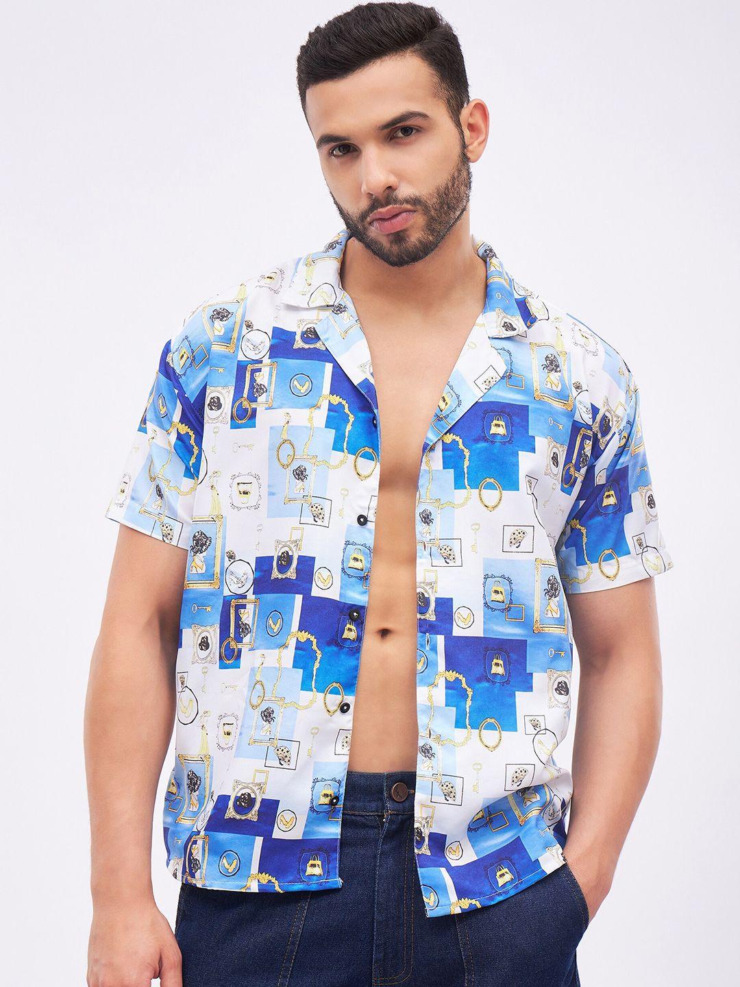 fugazee conversational printed cuban collar relaxed boxy casual shirt