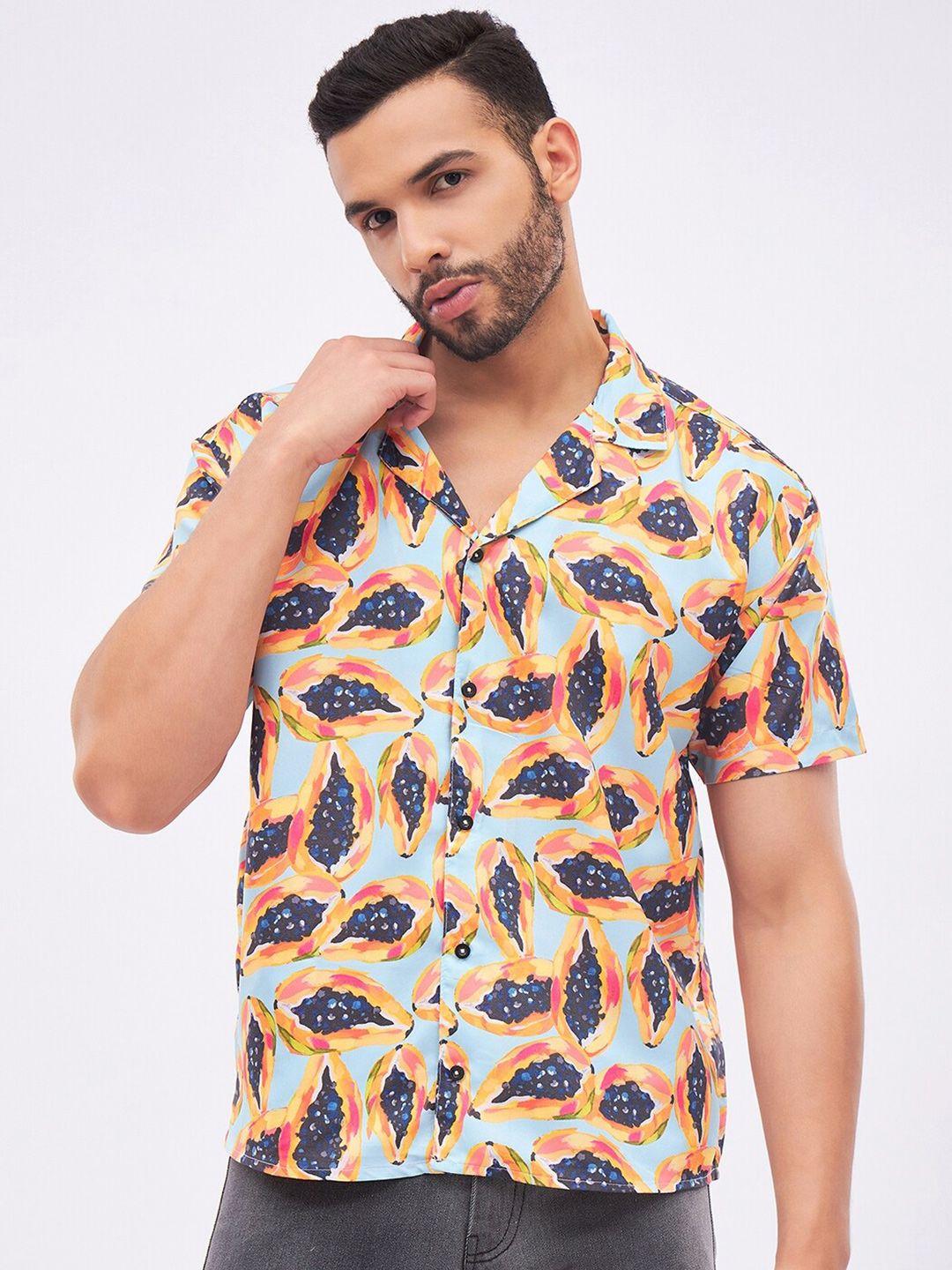 fugazee conversational printed cuban collar relaxed boxy casual shirt