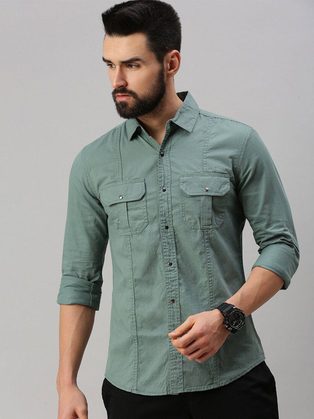 peppyzone men green standard opaque casual shirt